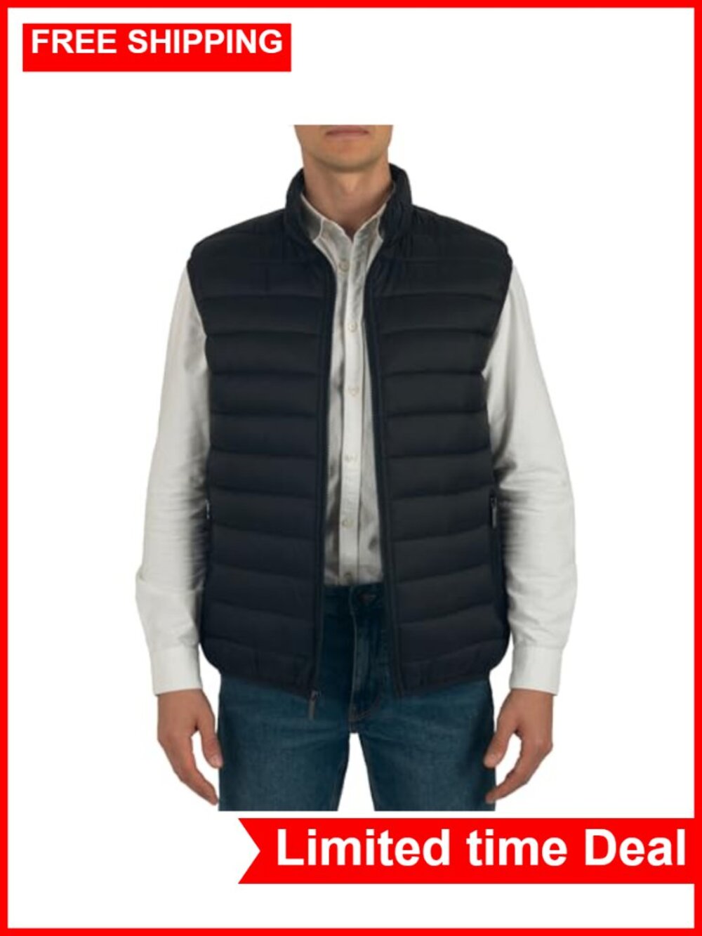 Mens Puffer Vest Down Alternative Water Resistant Packable Zip Up Warm Layer